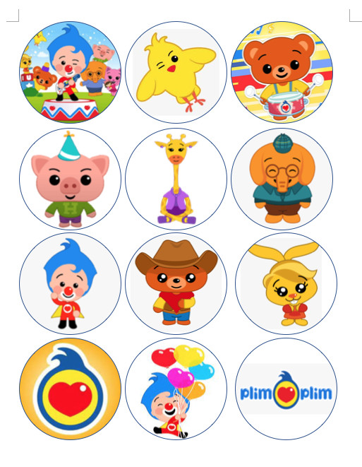 Set of 12 Plim Plim edible paper, cupcake cookie toppers, PRE CUT, choose size