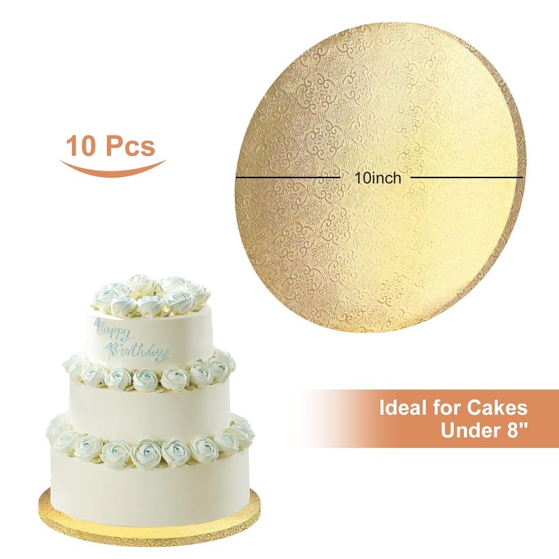10 PCS Cake Board 10 Inch Drum Bulk Circles Rounds Base Cardboard Plate Gold gallery