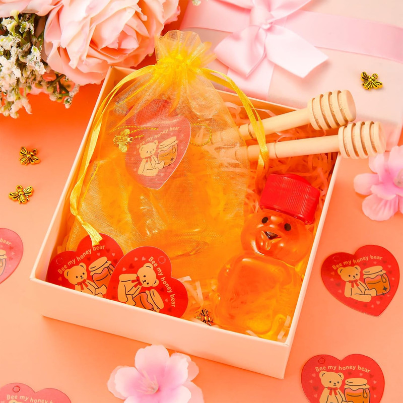 48 Sets 2 Oz Honey Bear Bottles Bulk, Mini Plastic Honey Bear Jars with Gold Bee gallery