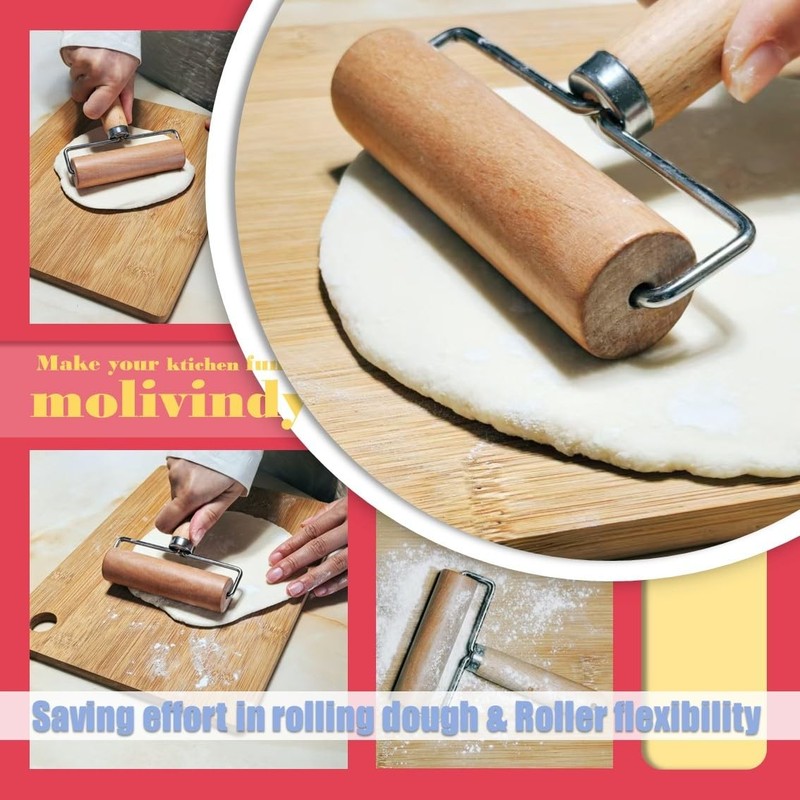 Small Rolling Pin Wooden Dough Roller Non-Stick Pizza Baker Set 1 PCS gallery