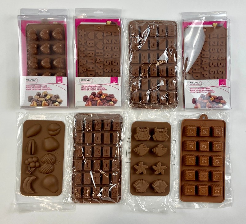 N.Y. Cake Assorted Silicone Chocolate Mold Non-Stick Brown Lot of 8