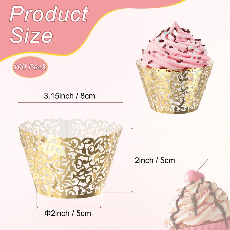 100-Pack Vine Cupcake Liners, Baking Cups for Wedding/Party[Reflective Gold] gallery