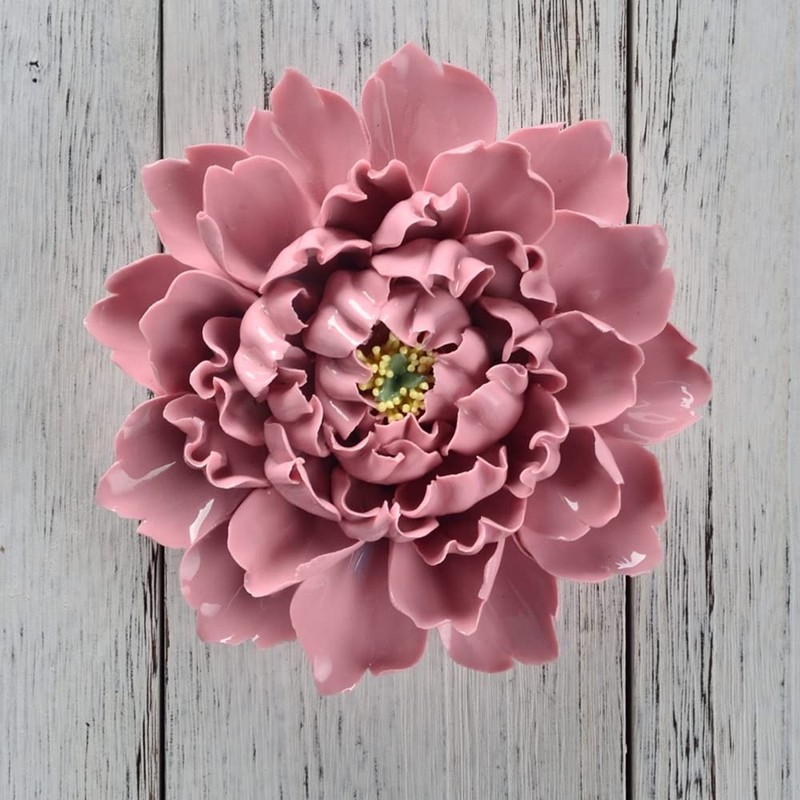 Insiswiner Handmade Ceramic Flowers 3D Wall Hanging Decor Pink 7