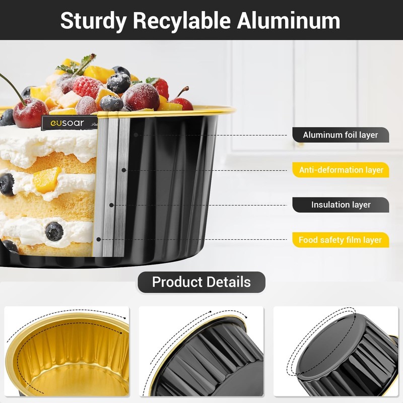 Ramekins with Lids, 25pcs 5oz Cupcake Liners Aluminum Foil Baking Dessert Cup... gallery