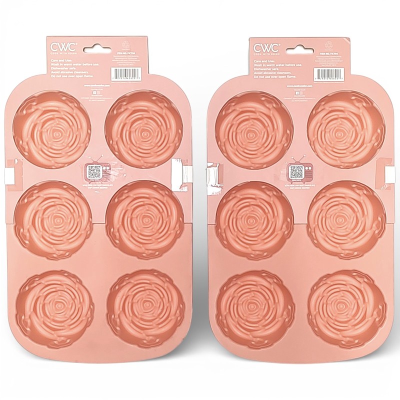 4pc New Cook with Color Silicone Peach Rose Baking Molds CWC