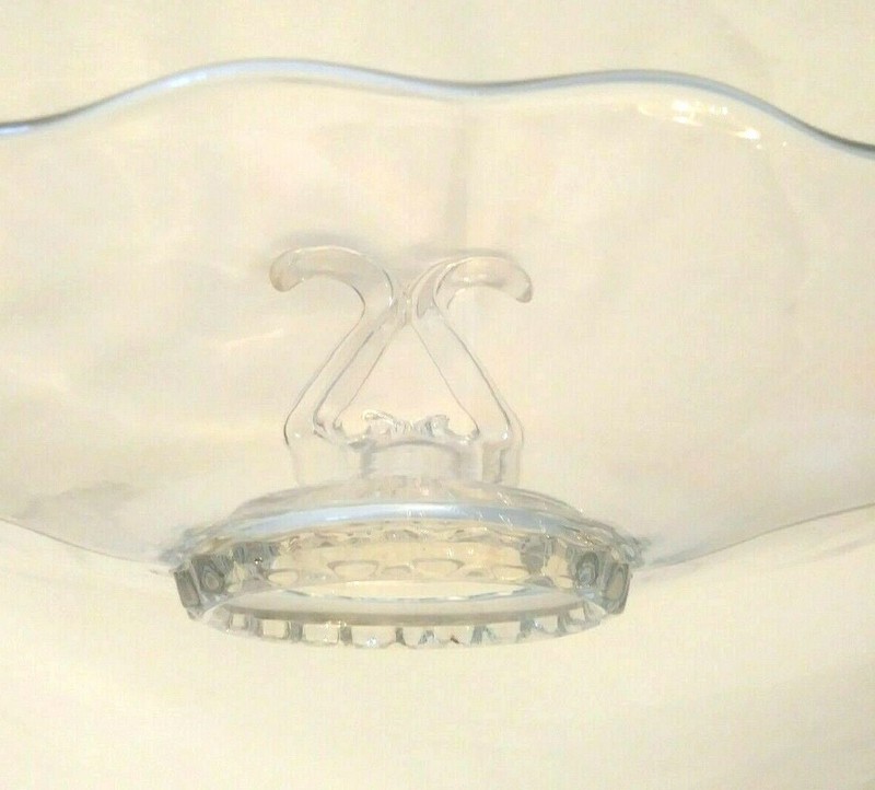 Vintage Clear Glass Cake Plate Stand Scallop Edge with Double Center Handle 12" gallery