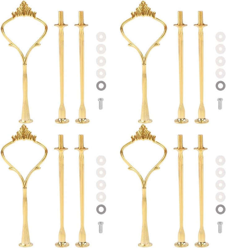4 Sets of 3 Tier Cake Stand Hardware, 2 Styles Golden Tiered Fruit Dessert Servi