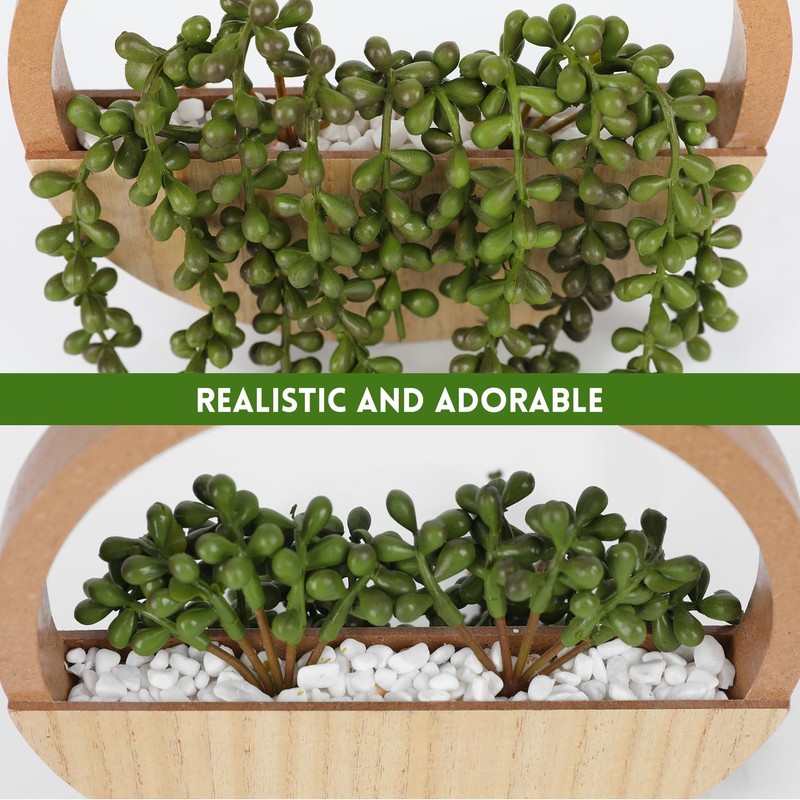 Floweroyal 2pcs 12.2" Artificial Succulent String of Pearl Hanging Plants Fake gallery