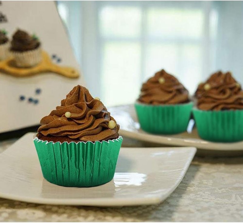 Cupcake Liners Green, Standard Size Green Foil Cupcake Liners Wrappers Metallic gallery