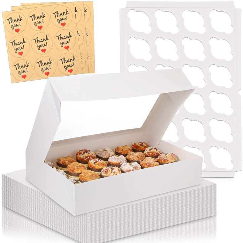 10 Pack White Cupcake Boxes with Window 21 x 13 x 4 Inches 24 Count Auto Pop …