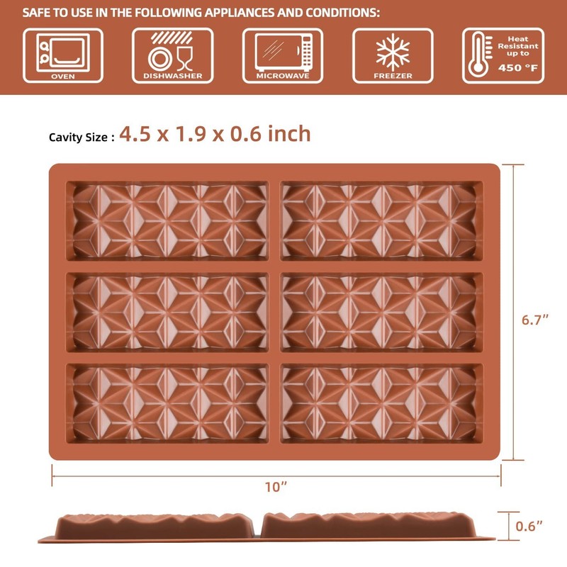 Silicone Chocolate Bar Molds, 2 Pcs Deep Candy Molds For Wax Melts, Brown gallery