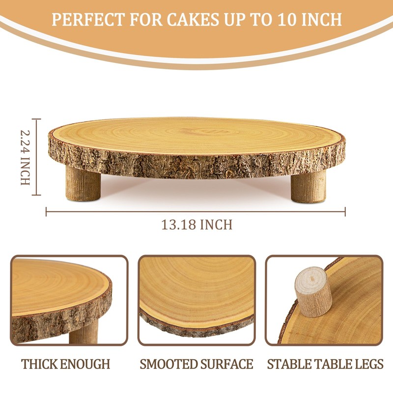Rustic Wood Cake Stand 11-13" Natural Wood Slice Legs round Cake Display Stand gallery