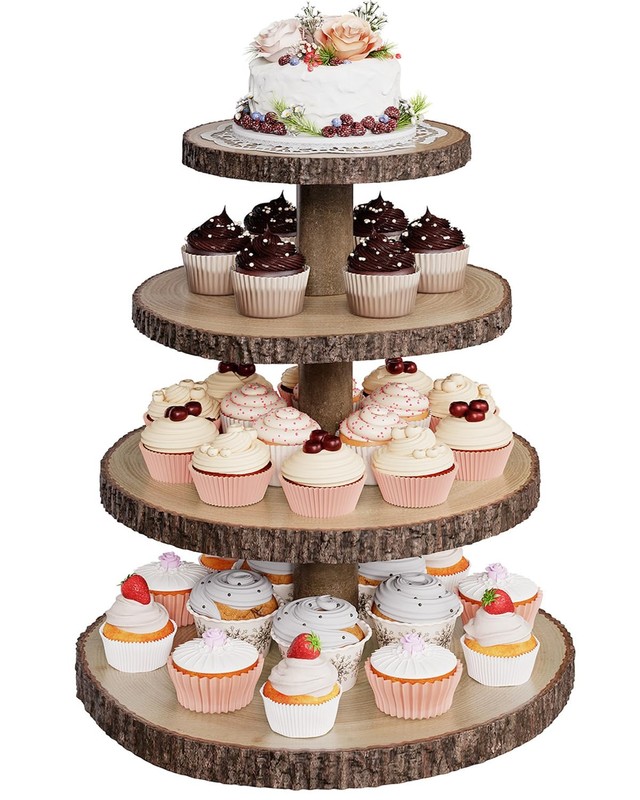 Wood Cupcake Stand, 4 Tier Wooden Cupcake Tower, Large Rustic Cupcake Display
