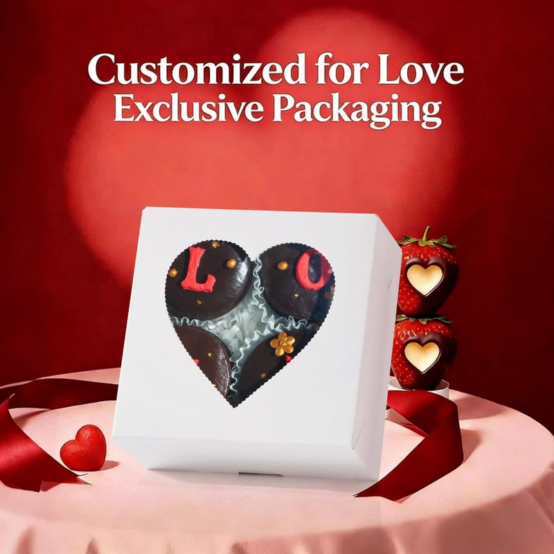 48PCS 4"x4"x2" Heart-Shaped Window Bakery Boxes in White, Pink, Red - Perfect... gallery
