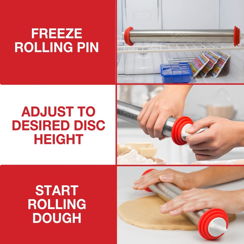 Adjustable Xl Pastry Rolling Pin W/thickness Rings Stainless Steel French Dough gallery