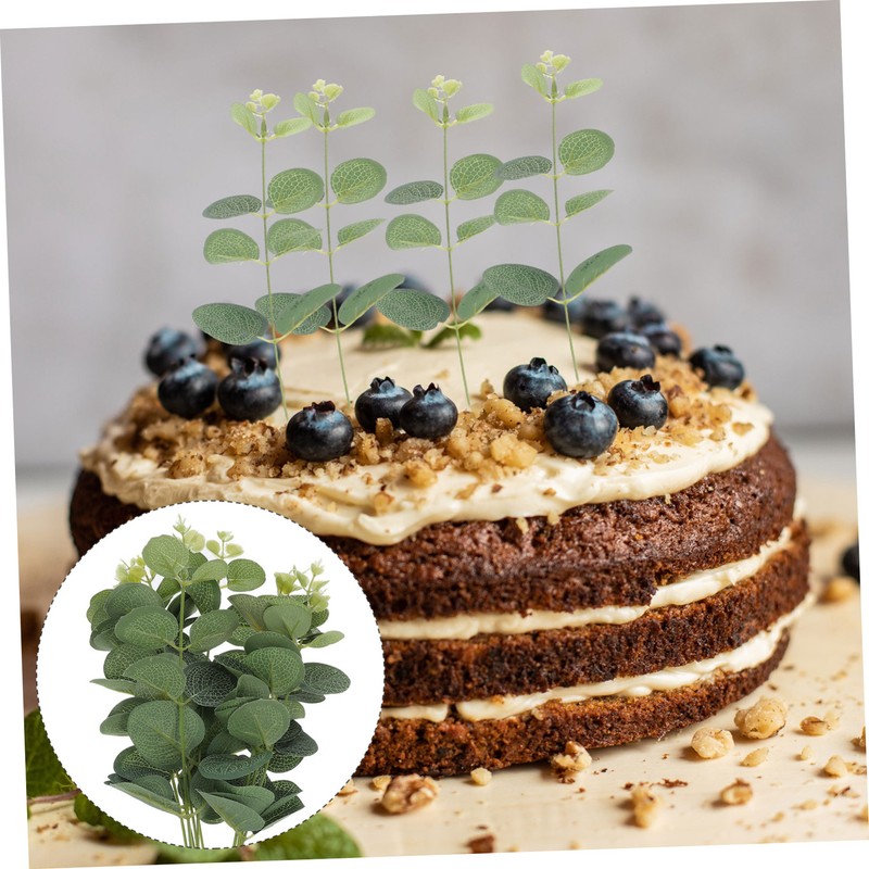 10 Pcs Cupcake Topper Faux Plants Greenery Decor Fake Eucalyptus Leaves gallery