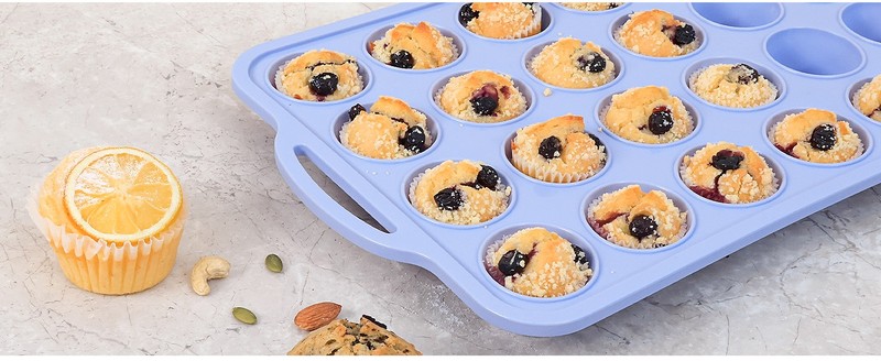 Mini Silicone Muffin Pan with Metal Frame, Non Stick Silicone Cupcake Pan with gallery
