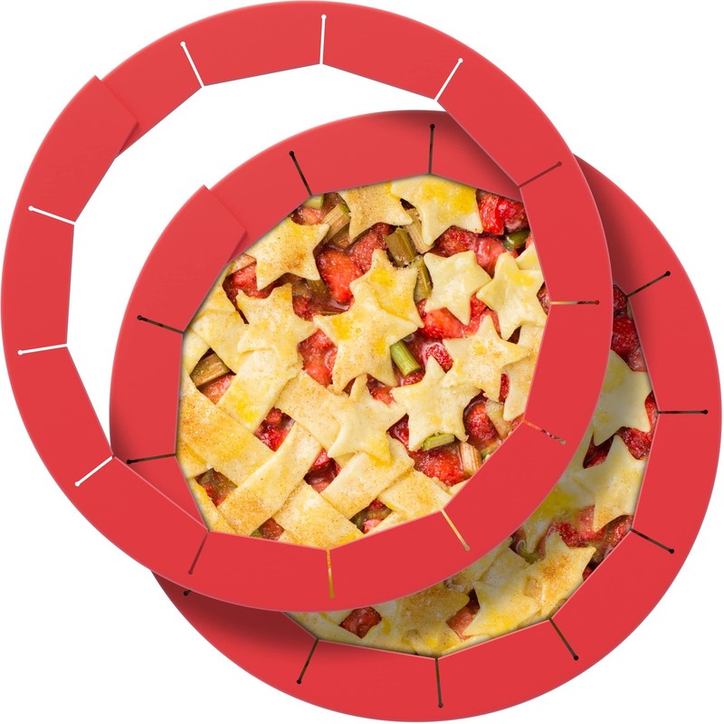 2 Pack Adjustable Silicone Pie Crust Shield – Protects 8″ to 8 inches, Red