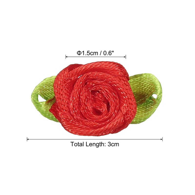 250Pcs 15mm Tiny Satin Ribbon Rose Fabric Flowers Rosettes Applique Red gallery