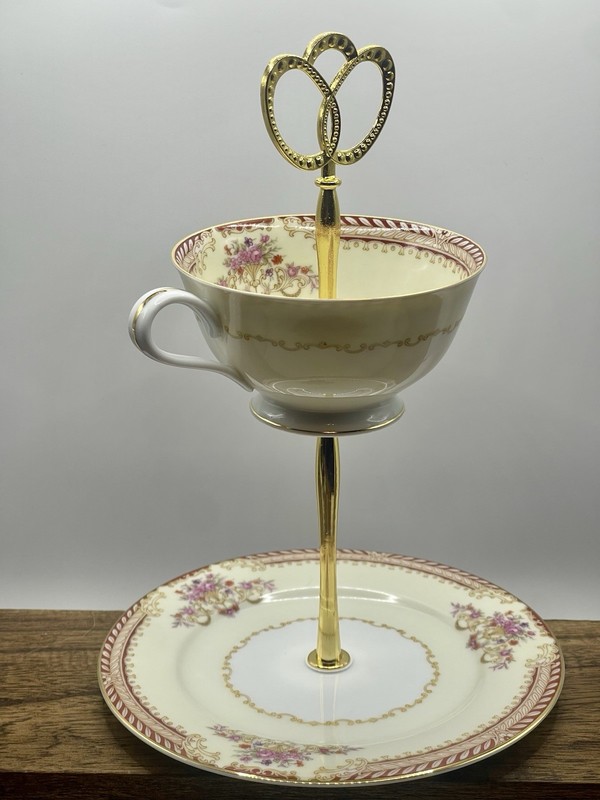 Noritake China Teacup & Saucer Tiered Jewelry Trinket Stand Handmade Japan gallery