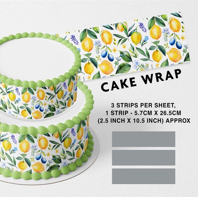 Lemon Citrus Olive Pattern Strip Edible Cake Topper Decoration Edible Image
