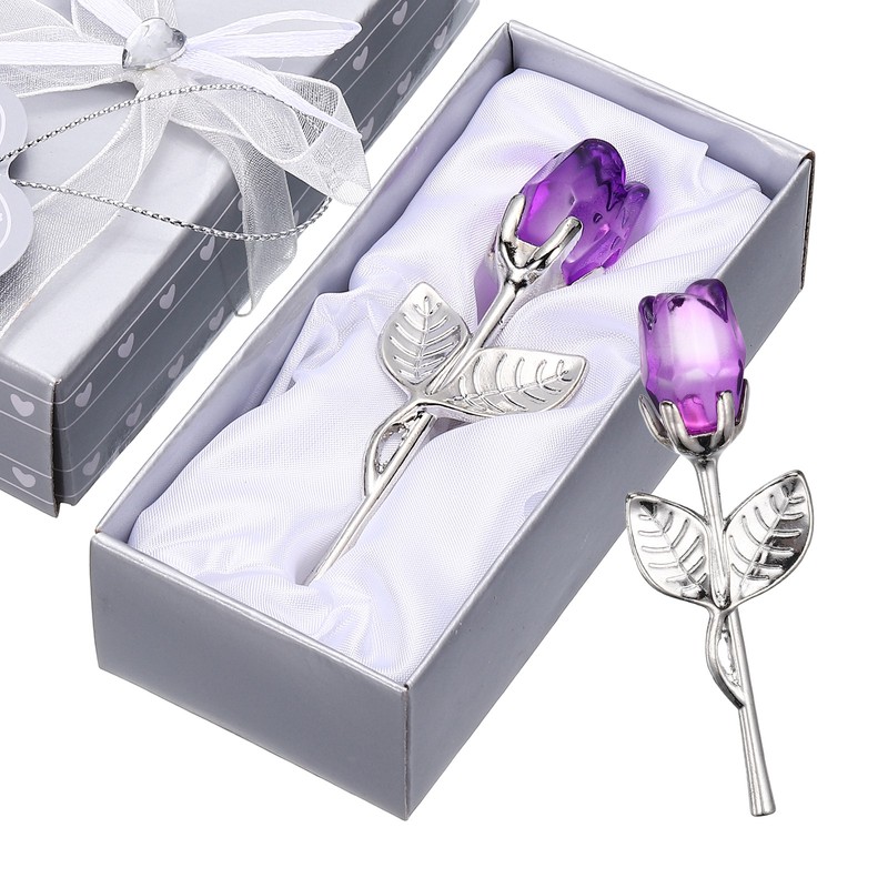 2 Pcs Mini Crystal Rose with Box, Romantic Crystal Rose, Purple&Silver