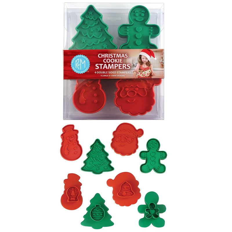 R&M International 4 Piece Double Sided Christmas Cookie Stamper Set, 2-Inch gallery