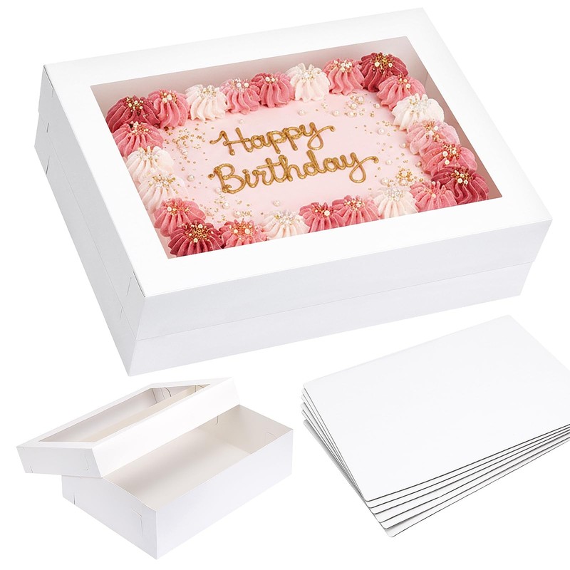 10pcs 14x10x4in Cake Boxes with Cake Board, White Rectangle Bakery Boxes with...
