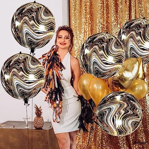 , Big Marble Balloons - 22 Inch, Pack of 6 | Round 4D Marble Black and Gold gallery