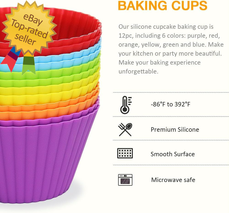 Extra Large Silicone Cupcake Muffin Cups 12 Pack, 3.54 Inch Muffin Liners, Reusa gallery