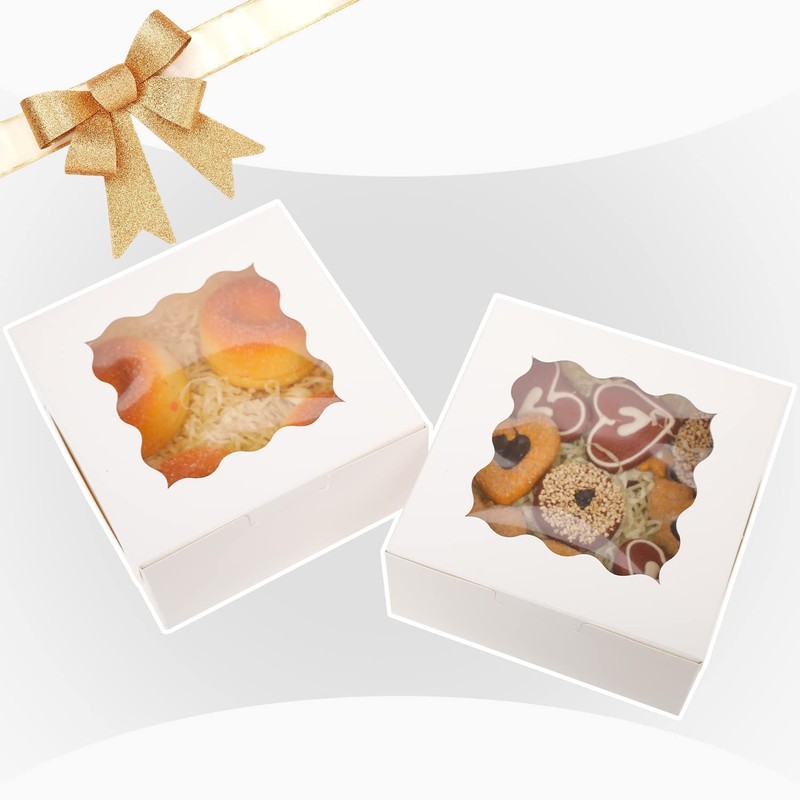 60 PCS White Bakery Boxes With Window 6x6x3 Inch Pastry Cookie Box Sturdy gallery