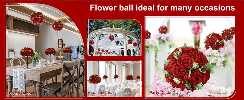 Artificial Flower Ball Wedding Centerpieces -10Pa Red Rose Silk Floral gallery
