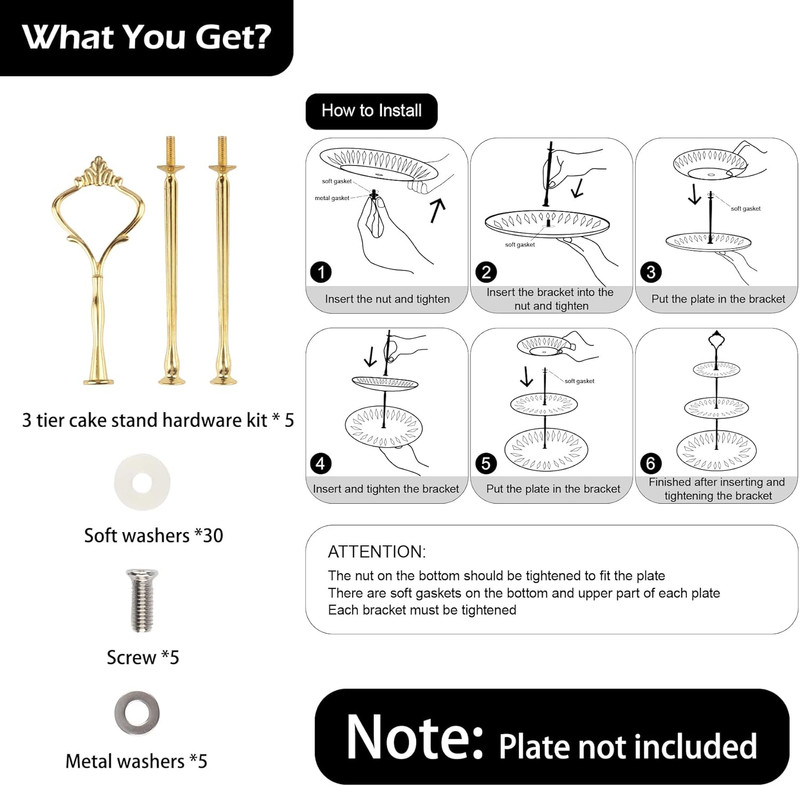 3 Tier Tiered Tray Hardware Kits Fruit Cake Plate Handle Fitting Hardware Rod De gallery