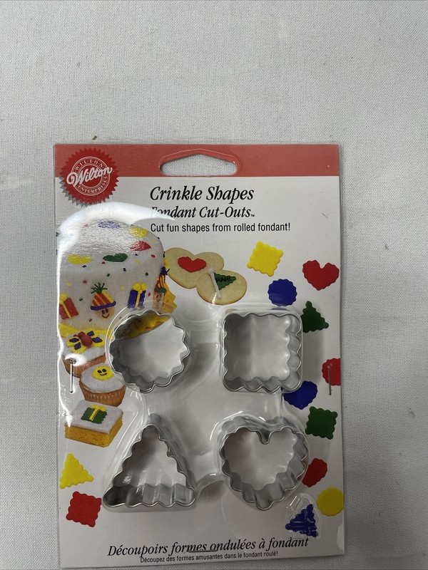 Wilton Crinkle Shapes Fondant Cut-Outs Set of 4 New Heart Square Circle Triangle