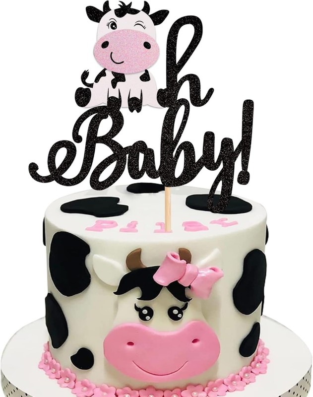1 PCS Cow Oh Baby Cake Topper Glitter Farm Animals Cake Pick for Gender Reveal T