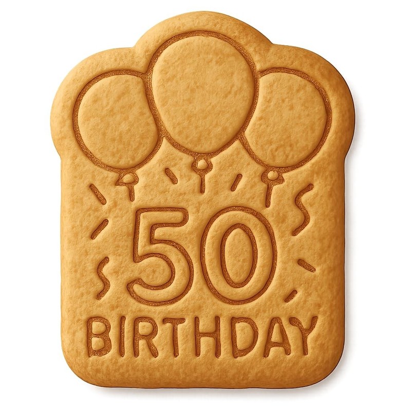 50th Birthday with Balloons Cookie Cutter & Stamp, Fondant & Clay – 3.6×4