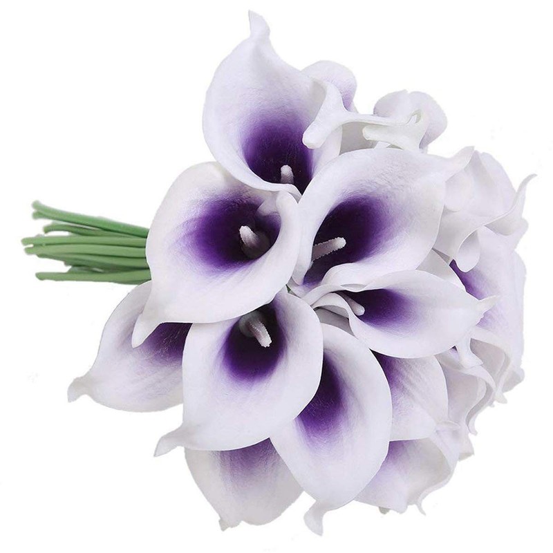 Faylapa 20 Pcs Artificial Calla Lily Real Touch Flowes Fake Purple Stamen
