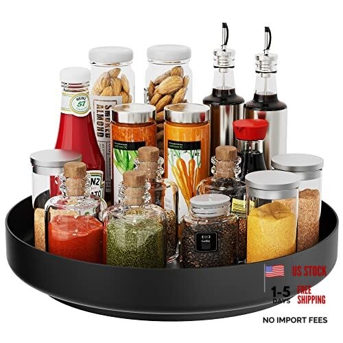 Lazy Susan Turntable Organizer – 13 inch Rotating Spice Rack 13inch Black
