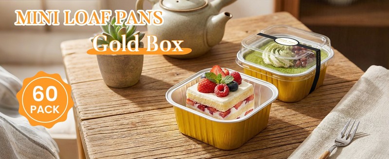 40 Pack Mini Cake Pans with Lids, 5oz Square Aluminum Foil Baking Cups with gallery