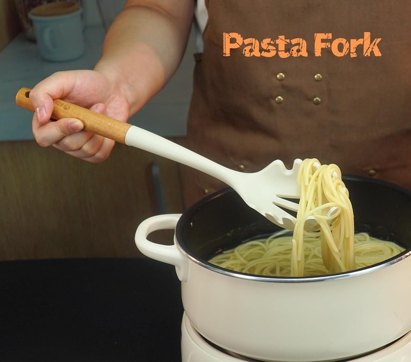 Silicone Cooking Spoon and Pasta Fork Set, 2 Pa Lar Spatula Spoons Set gallery