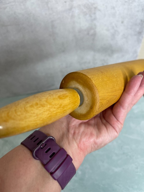 Vintage 70's EKCO Wooden Rolling Pin Wood Handles Made In USA Rustic Kitchenware gallery