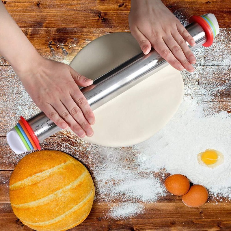 Rolling Pin Adjustable Roller Pin with 4 Size Removable Thickness Rings + Oil... gallery