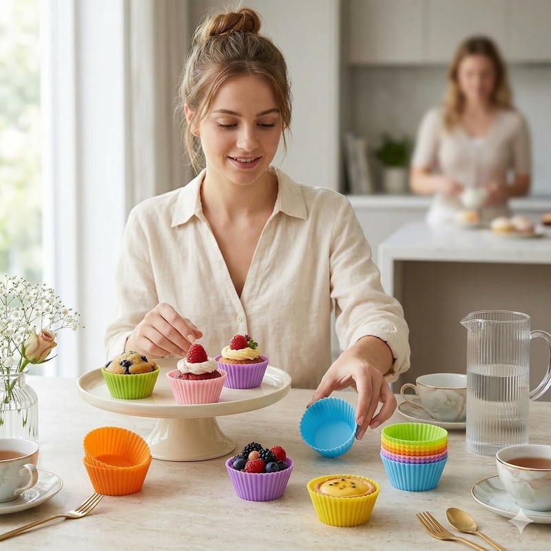 BakeBaking Mini Muffin Pan - Reusable Silicone Cupcake Molds 2in 24 Pack - Sm... gallery