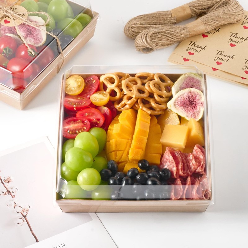 Charcuterie Boxes with Clear Lids, Brown, 20 Pack, 7x7 Inches gallery