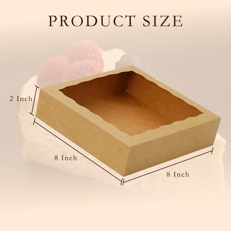 30 Pcs Brown Pie Boxes 8x8x2 Inches Bakery Boxes with Window Cookie Box gallery