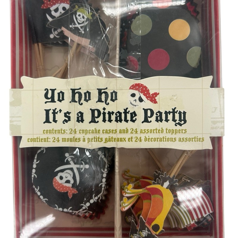 MERI MERI Pirate Party CUPCAKE KIT RED BLACK (24) cupcake cases and toppers New gallery