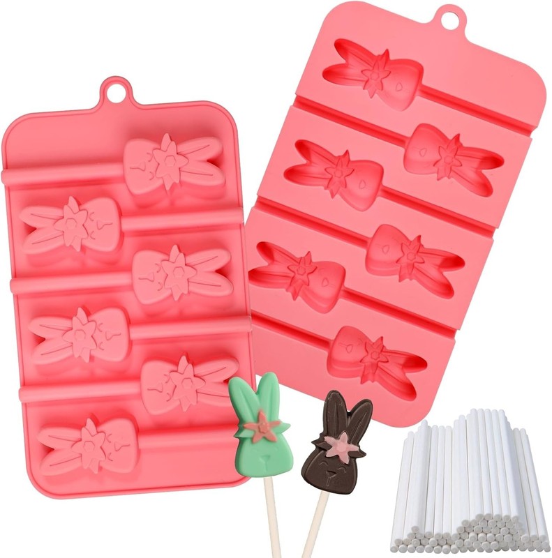 Bunny Lollipop Molds for Chocolate Candy, 6 Holes Bunny Silicone with Lollipo... gallery
