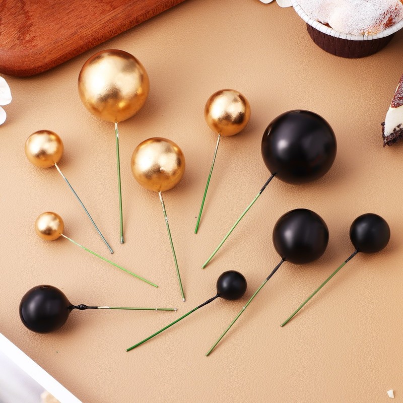 30 Pcs Gold and Black Cake Balls Mixed Silver Decorative Inserts Miss gallery