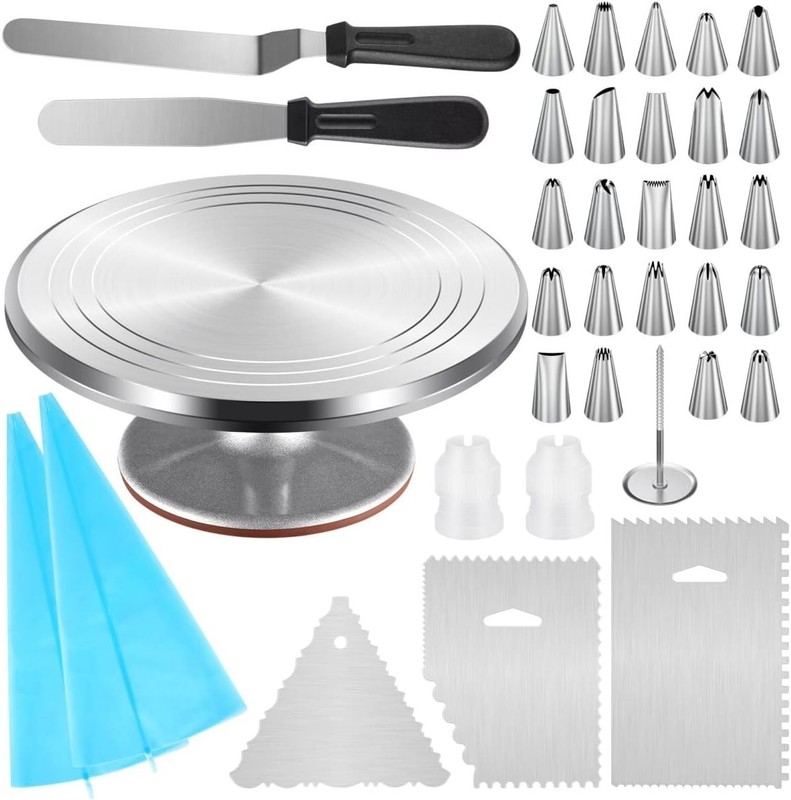 Aluminium Cake Turntable 12 Inch Rotating Cake Stand 35 pcs Cake Decorating Kit