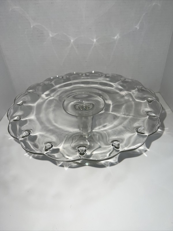 Vintage Indiana Glass Teardrop Cake Stand Pedestal Plate Scalloped Edge 11" gallery